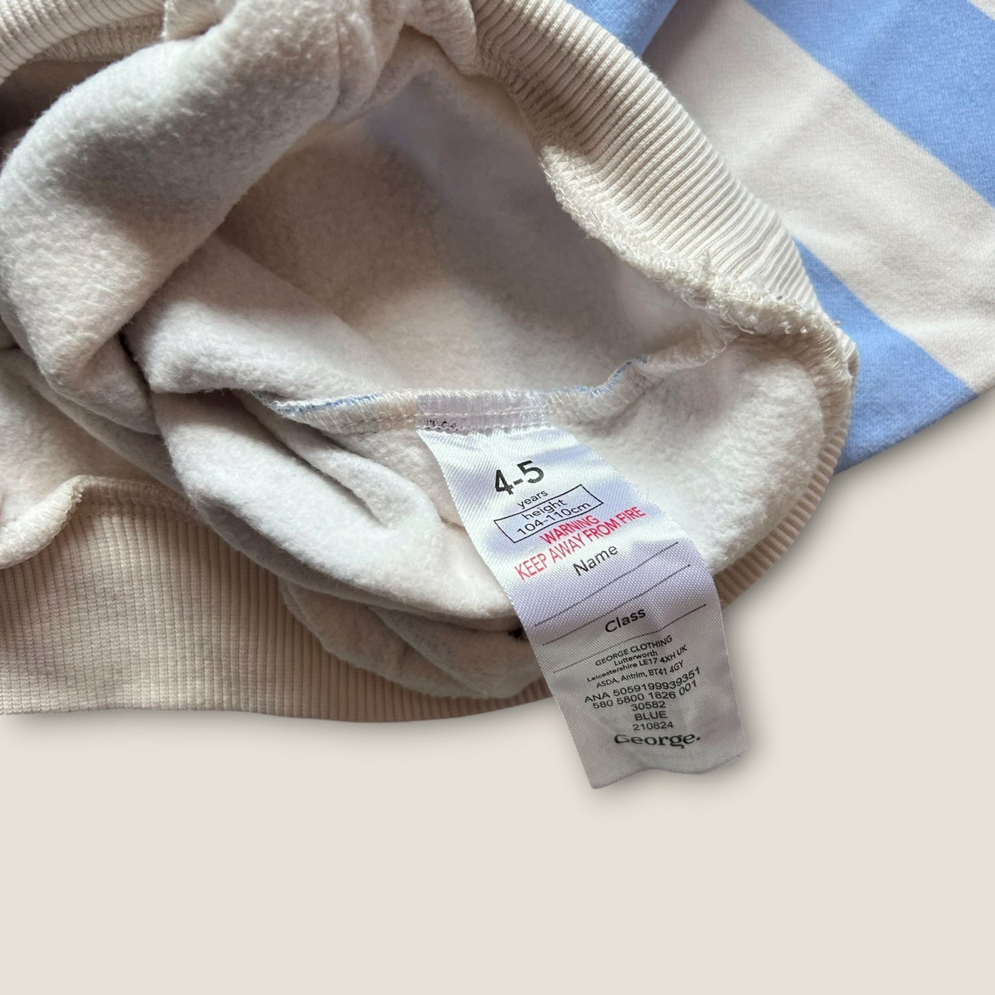 4-5 Years George Blue Striped Rugby Sweatshirt Top