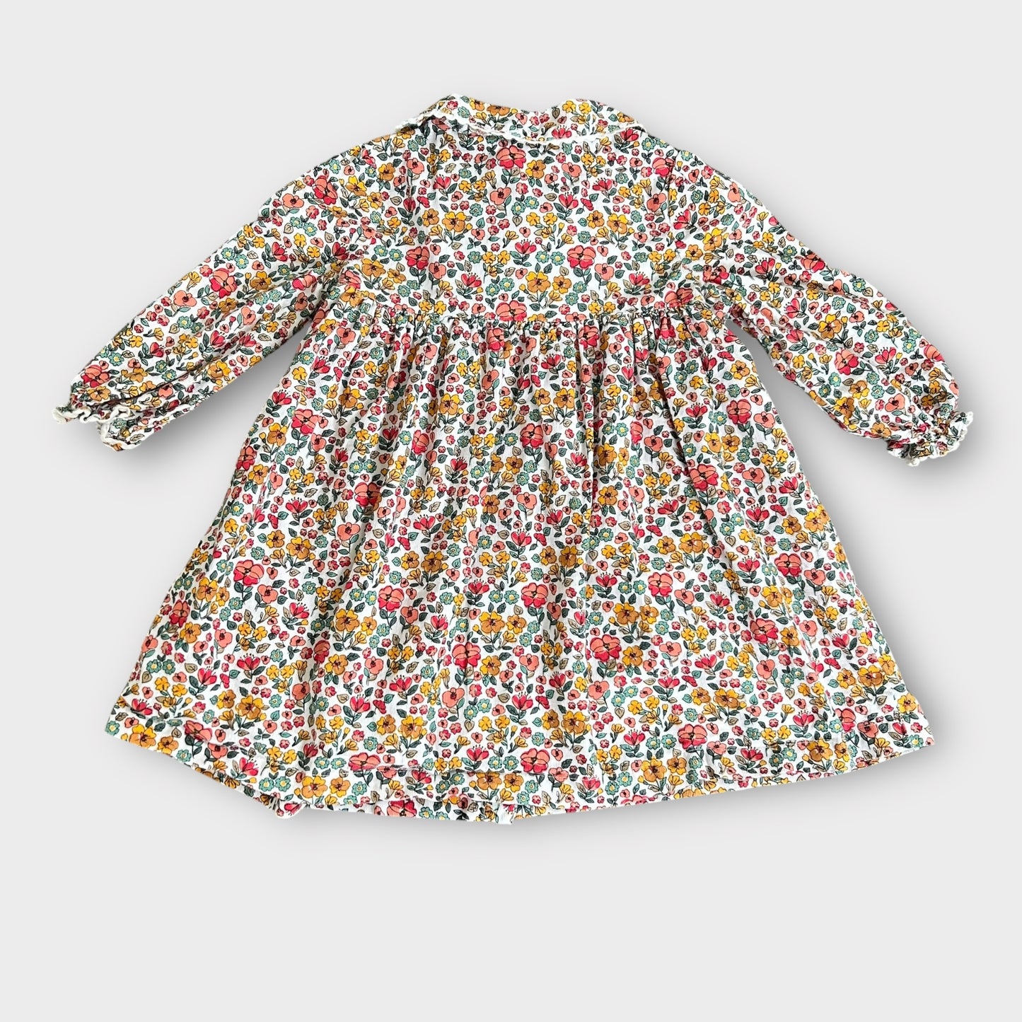 12-18 Months Jojo Maman Bebe Pink White and Yellow Floral Corduroy Dress
