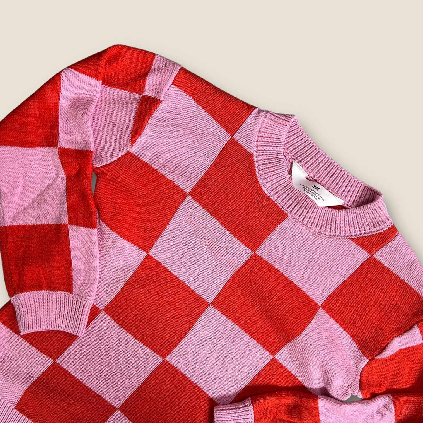 4-6 Years H&M Pink and Red Contrast Checkerboard Knitted Jumper