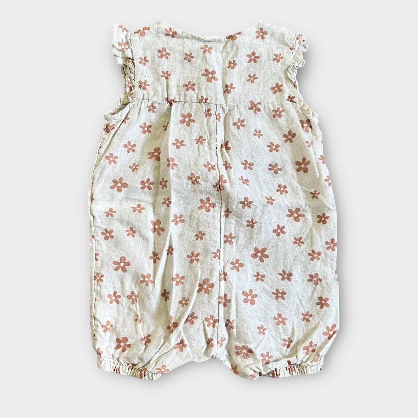 9-12 Months H&M Linen Beige Floral Romper Suit