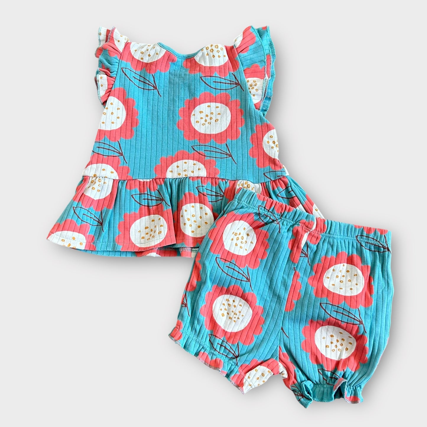 3-6 Months Next Blue and Red Floral Cotton Summer Co ord set