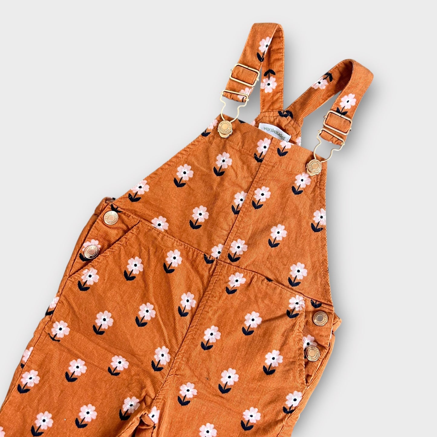 18-24 Months Vert Baudet Orange Corduroy Retro Floral Dungarees