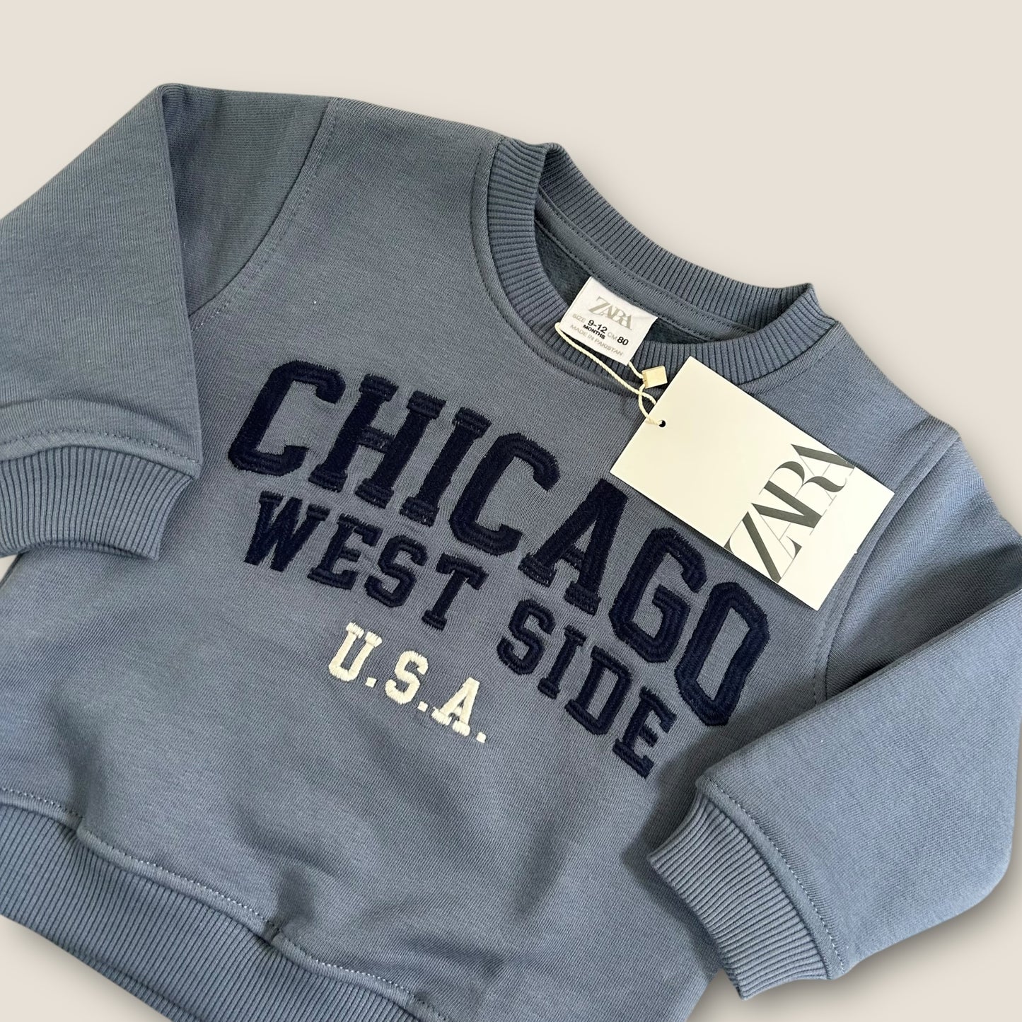 9-12 Months Zara Navy Blue Chicago USA Embroidered Sweatshirt New