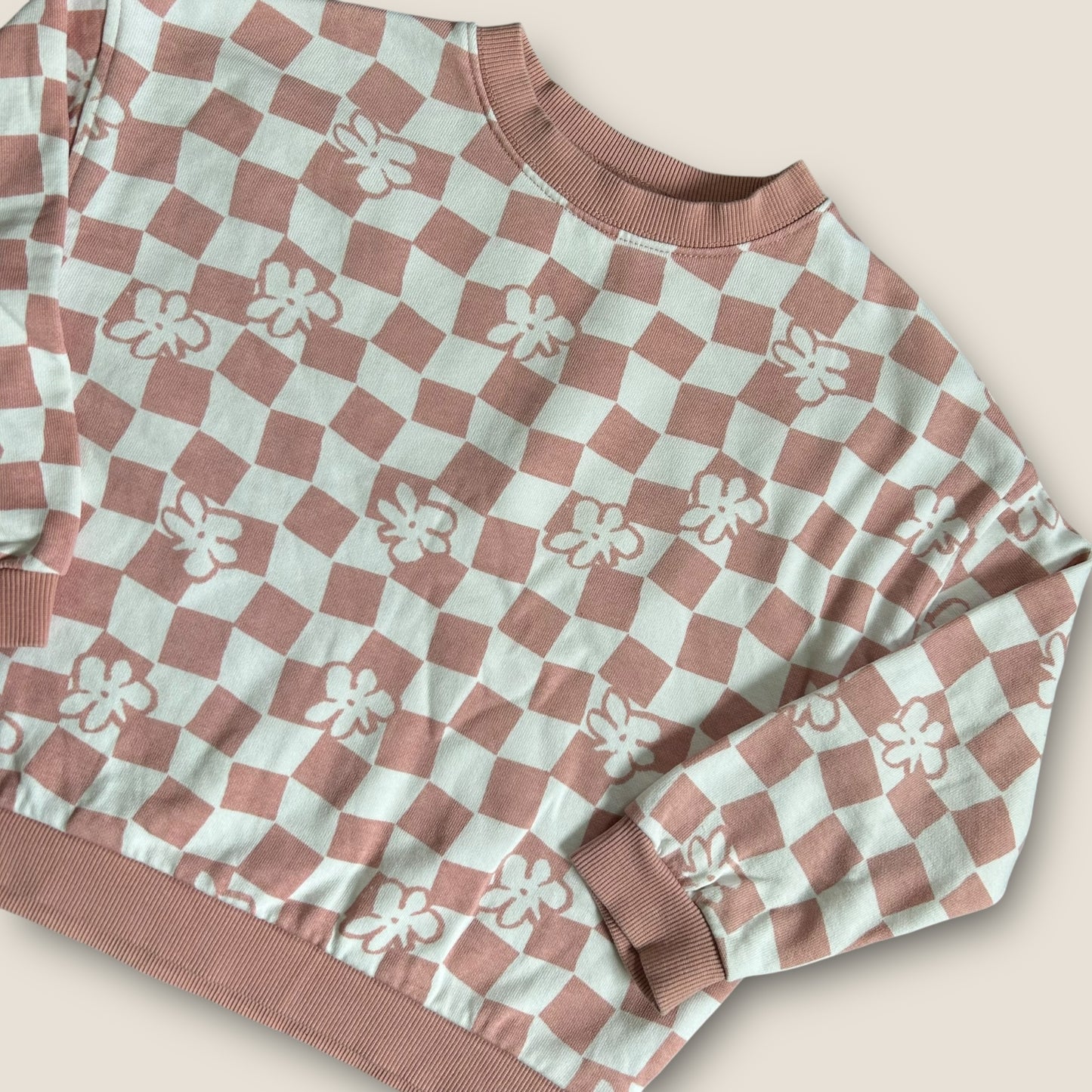 4-5 Years John Lewis Pink and White Floral Checkerboard Printed Sweatshirt