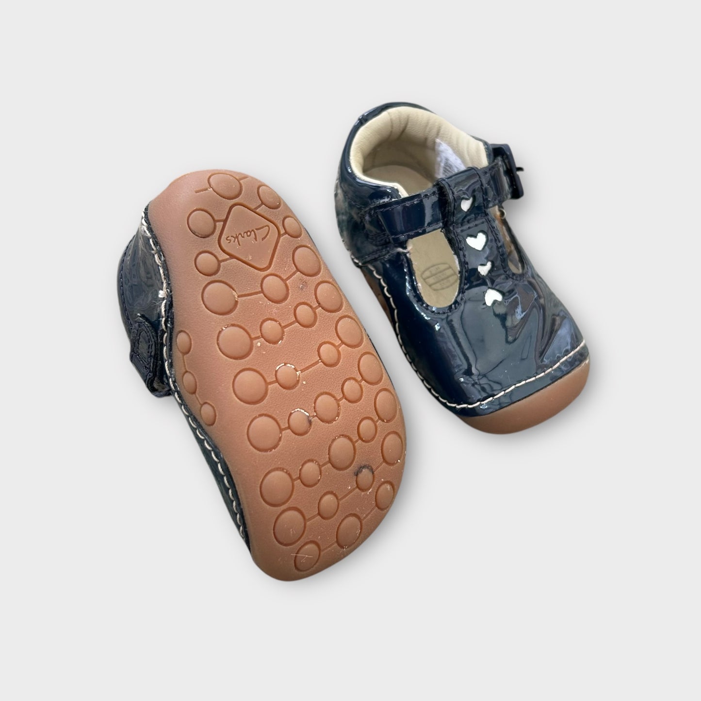 UK Infant Size 2.5H Clarks Navy Blue Patient Leather Mary Jane Shoes T-bar, First Walkers