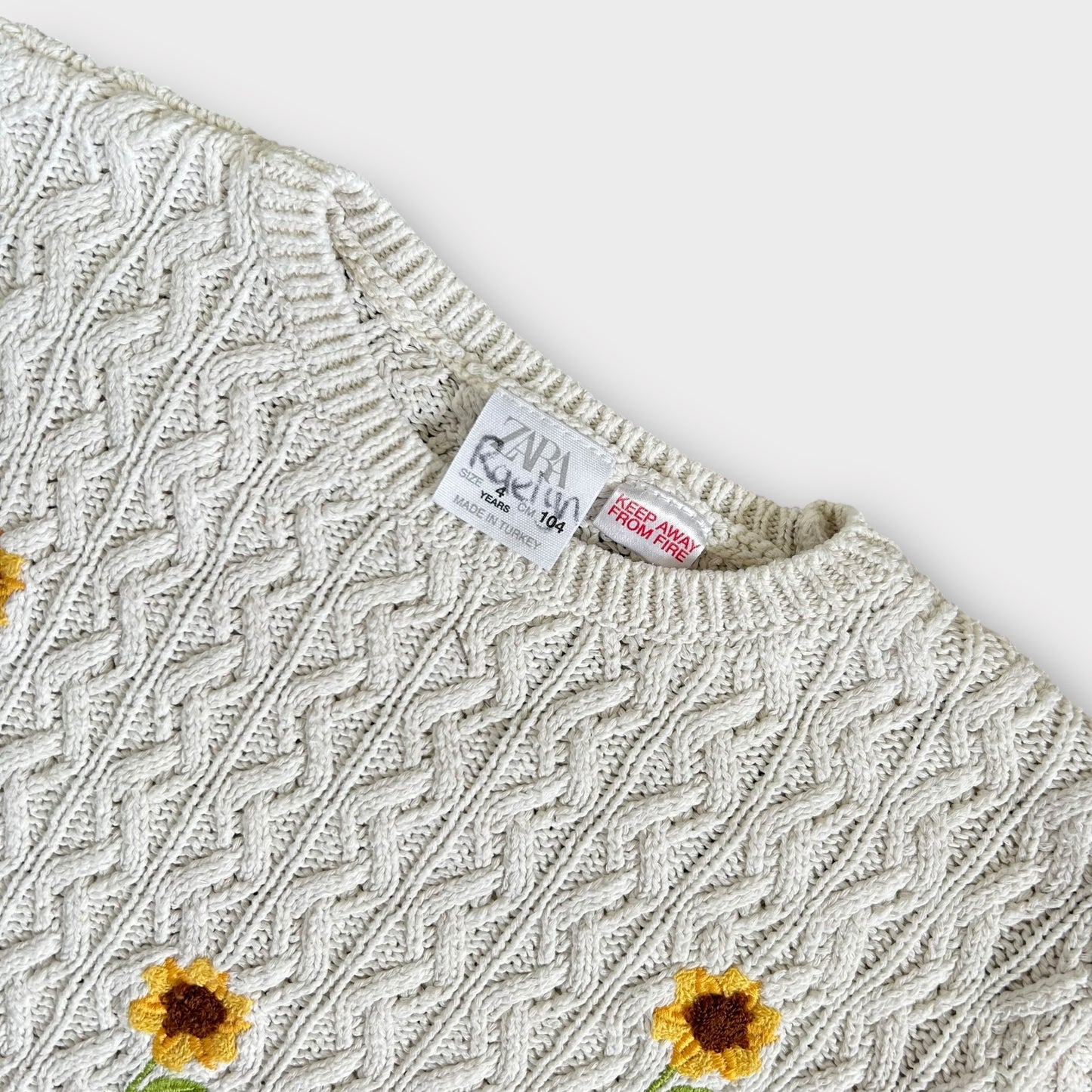 3-4 Years Zara White Knitted Sunflower Embroidered Floral Jumper