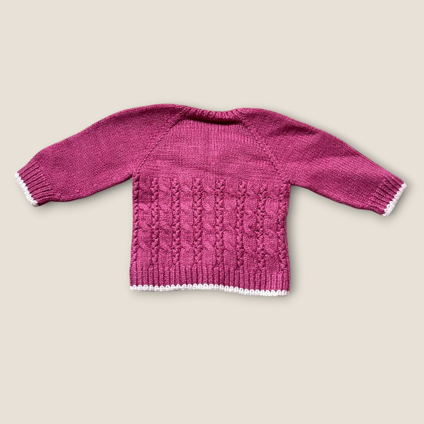 0-3 Months Hand Knitted Pink and White Cardigan