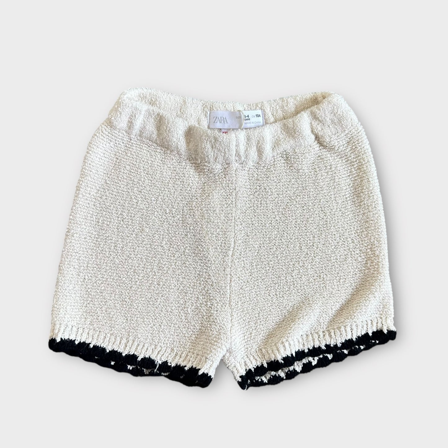 3-4 Years Zara Cream and Black Knitted Contrast Shorts New