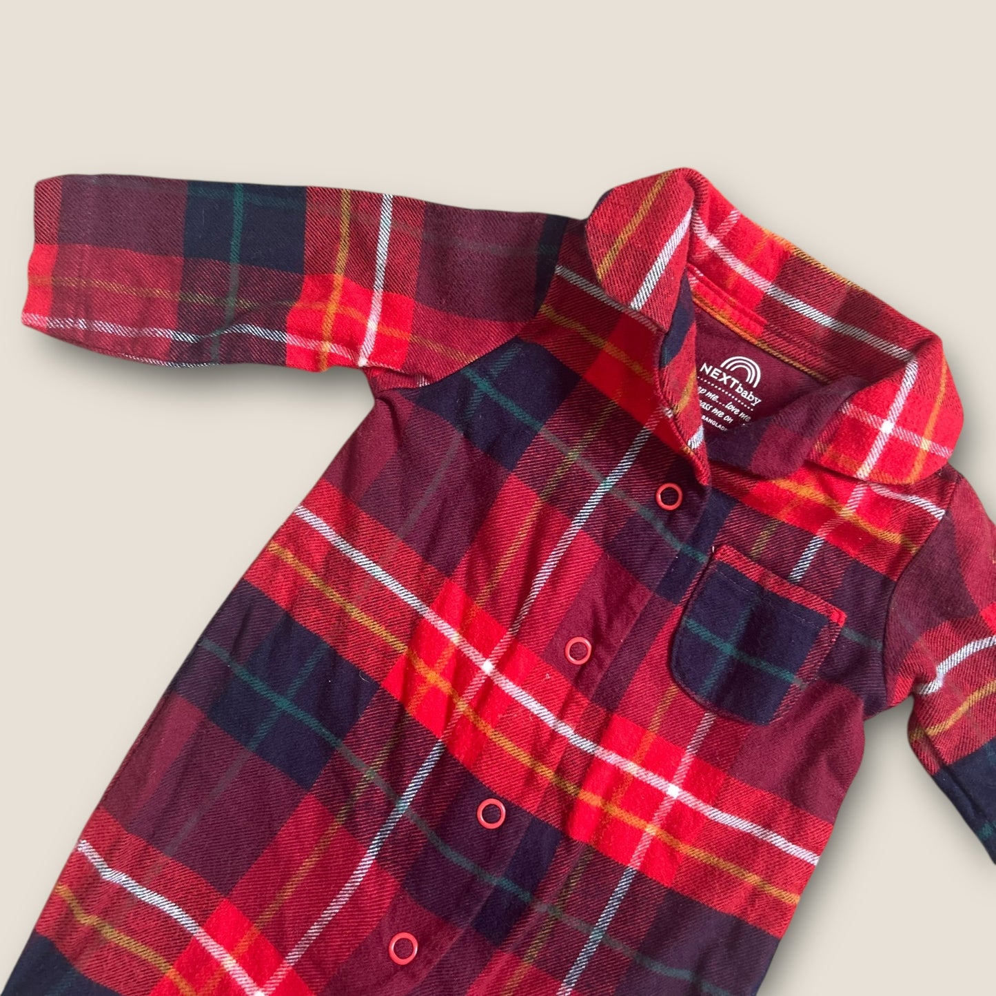 First Size Next Red Checkered Christmas Flannel Sleepsuit all in one