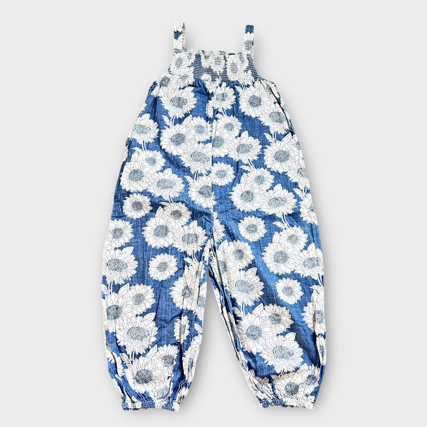 2-3 Years Next Navy Blue And White Denim Look Sunflower Printed Romper Suit