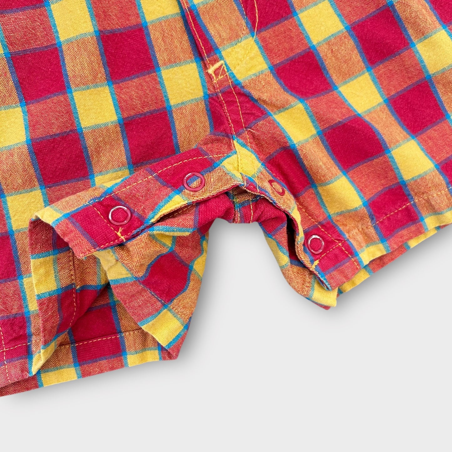 3-6 Months Vintage 90's Red and Yellow Checkered Giraffe Dungaree Shorts