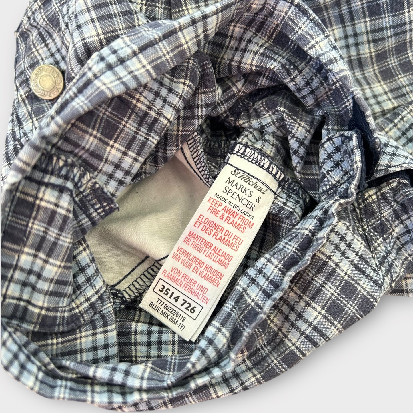 6-12 Months Vintage 90's St Michael Marks and Spencer Blue Checkered Dungaree Shorts Romper