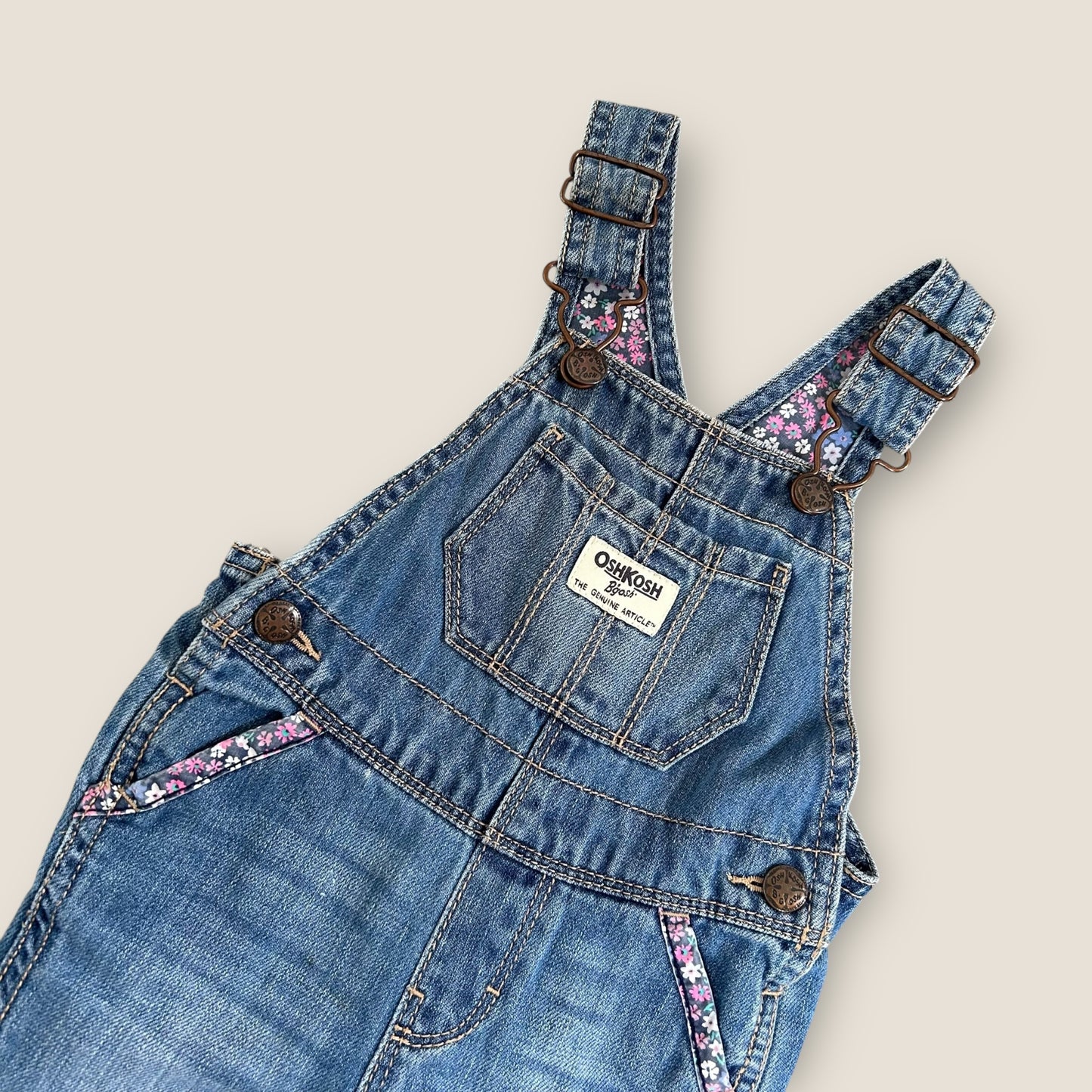 6-9 Months OshKosh Vintage Denim Floral Dungarees Romper Suit