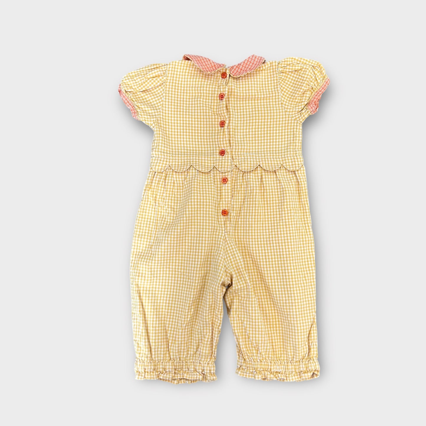 3-6 Months Vintage George Yellow Gingham Floral Summer Romper Suit