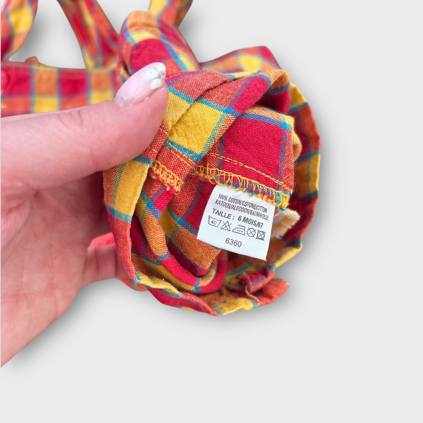3-6 Months Vintage 90's Red and Yellow Checkered Giraffe Dungaree Shorts