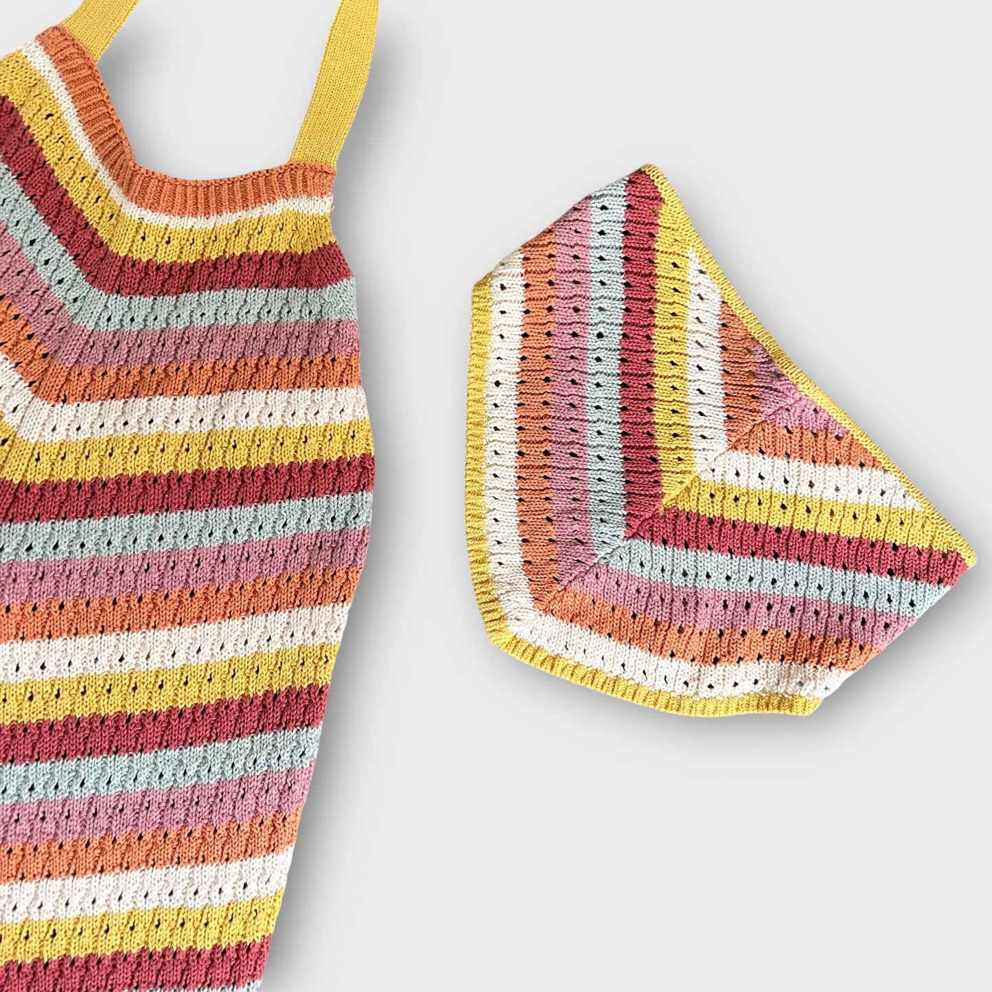 4-5 Years Zara Multi Coloured Knitted Crochet Striped Playsuit Romper and Bandana