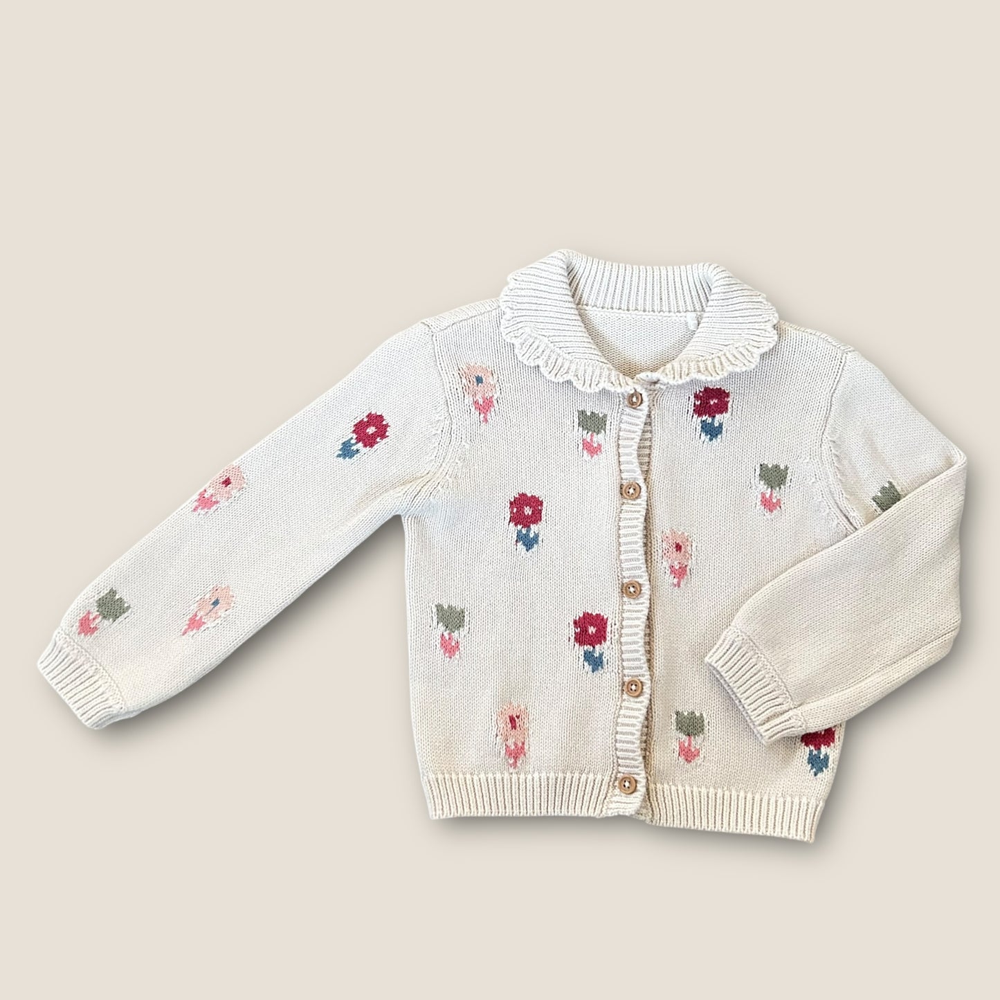 12-18 Months George Cream Embroidered Floral Knitted Cardigan