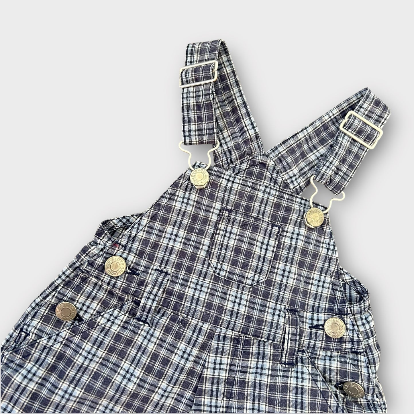 6-12 Months Vintage 90's St Michael Marks and Spencer Blue Checkered Dungaree Shorts Romper