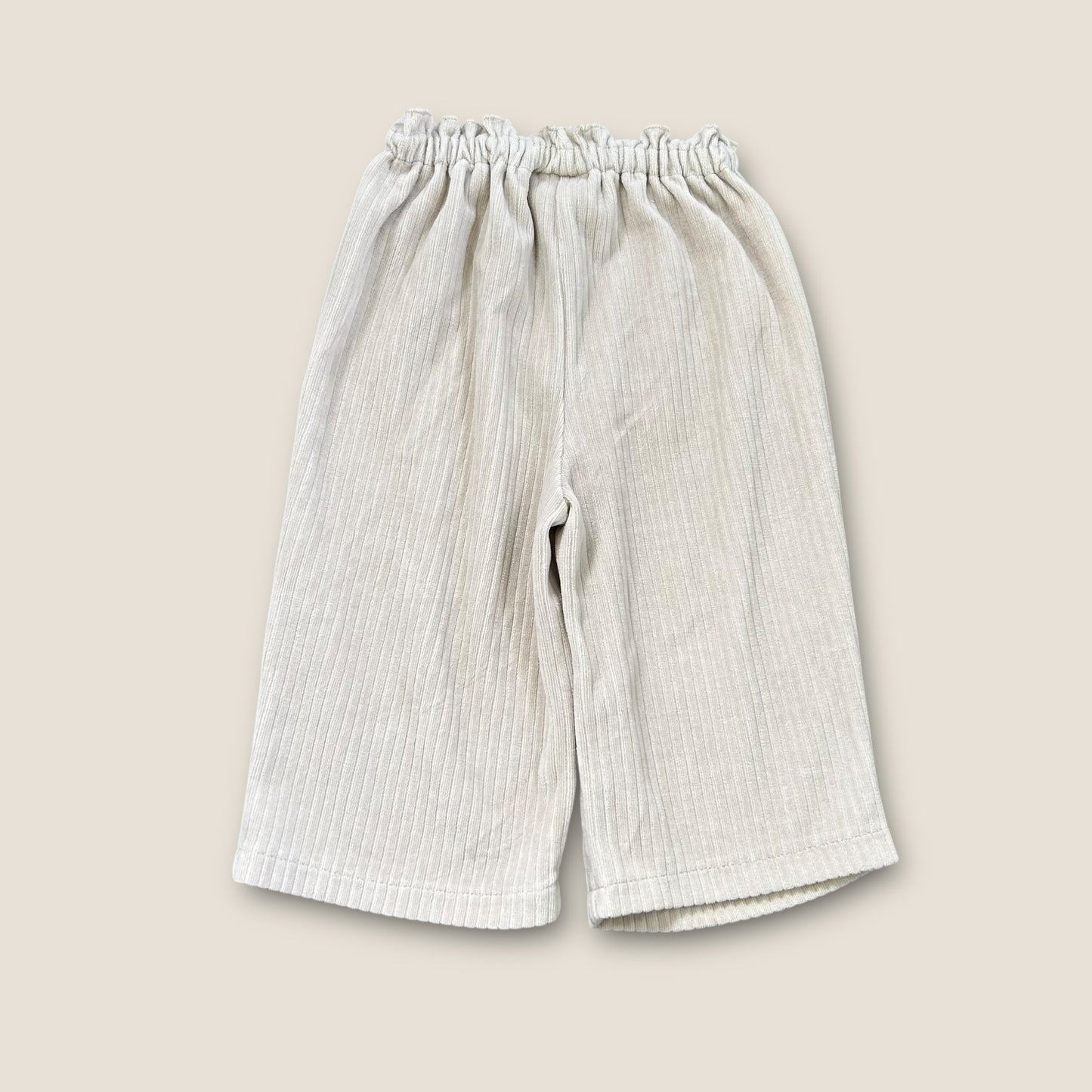 2-3 Years Zara Girls Cream Ribbed Velour Jersey Wide Leg Trousers