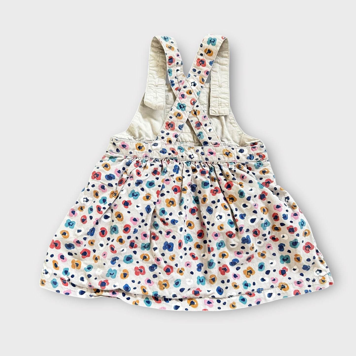 6-12 Months Jojo Maman Bebe Beige Leopard Print Corduroy Dungaree Dress