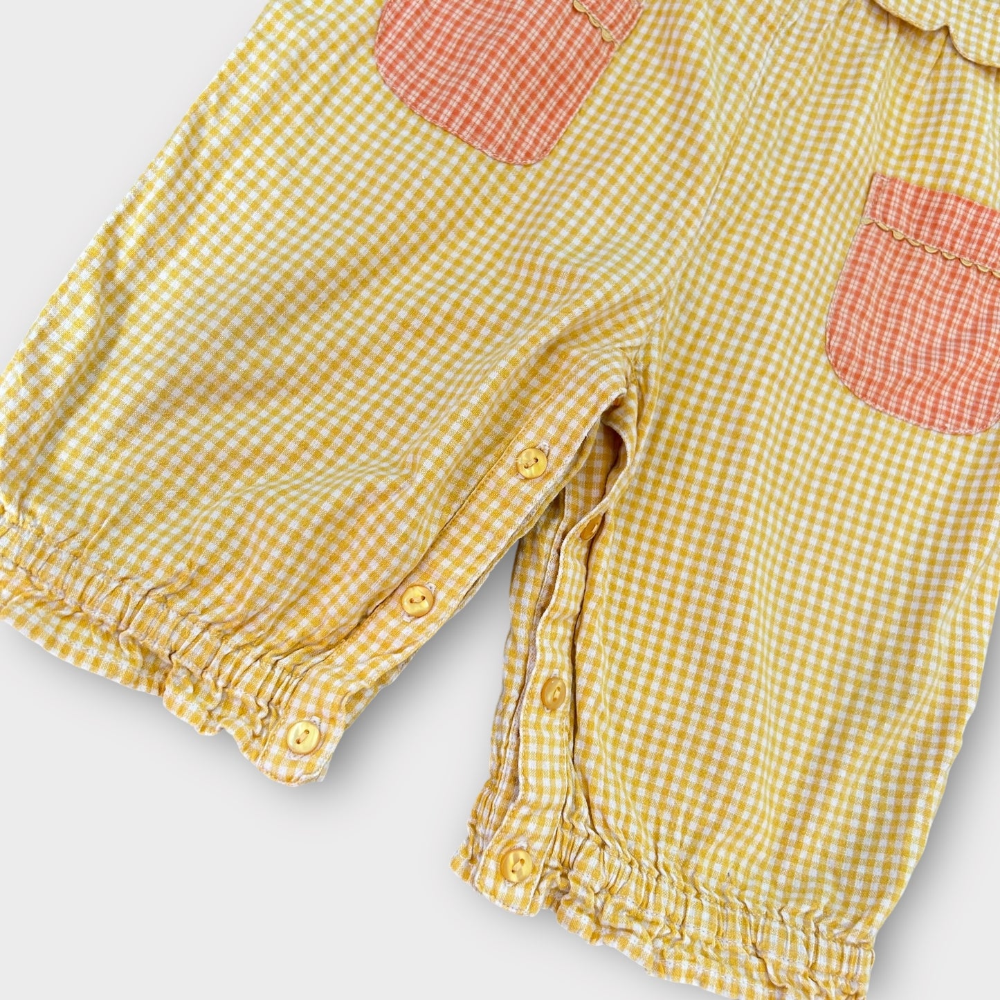 3-6 Months Vintage George Yellow Gingham Floral Summer Romper Suit