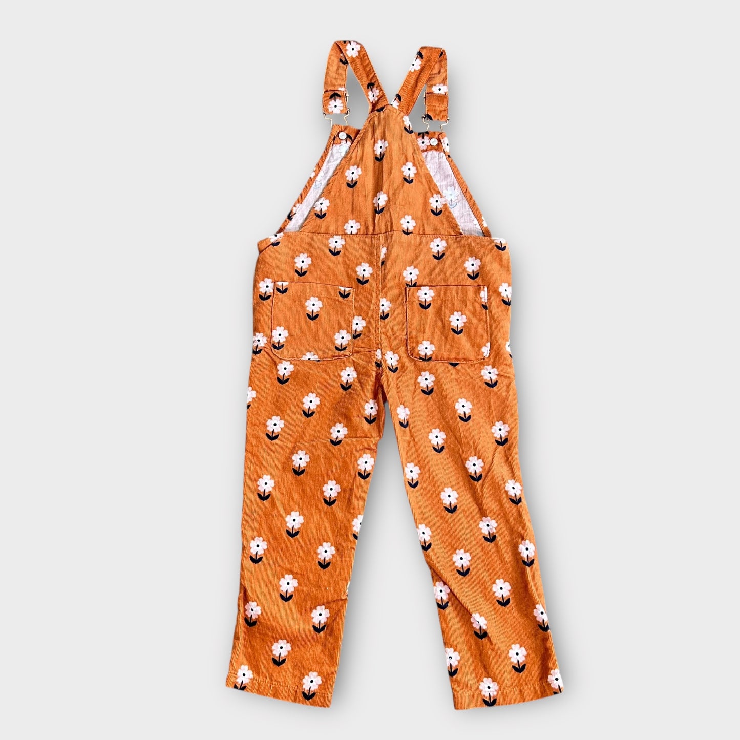 18-24 Months Vert Baudet Orange Corduroy Retro Floral Dungarees
