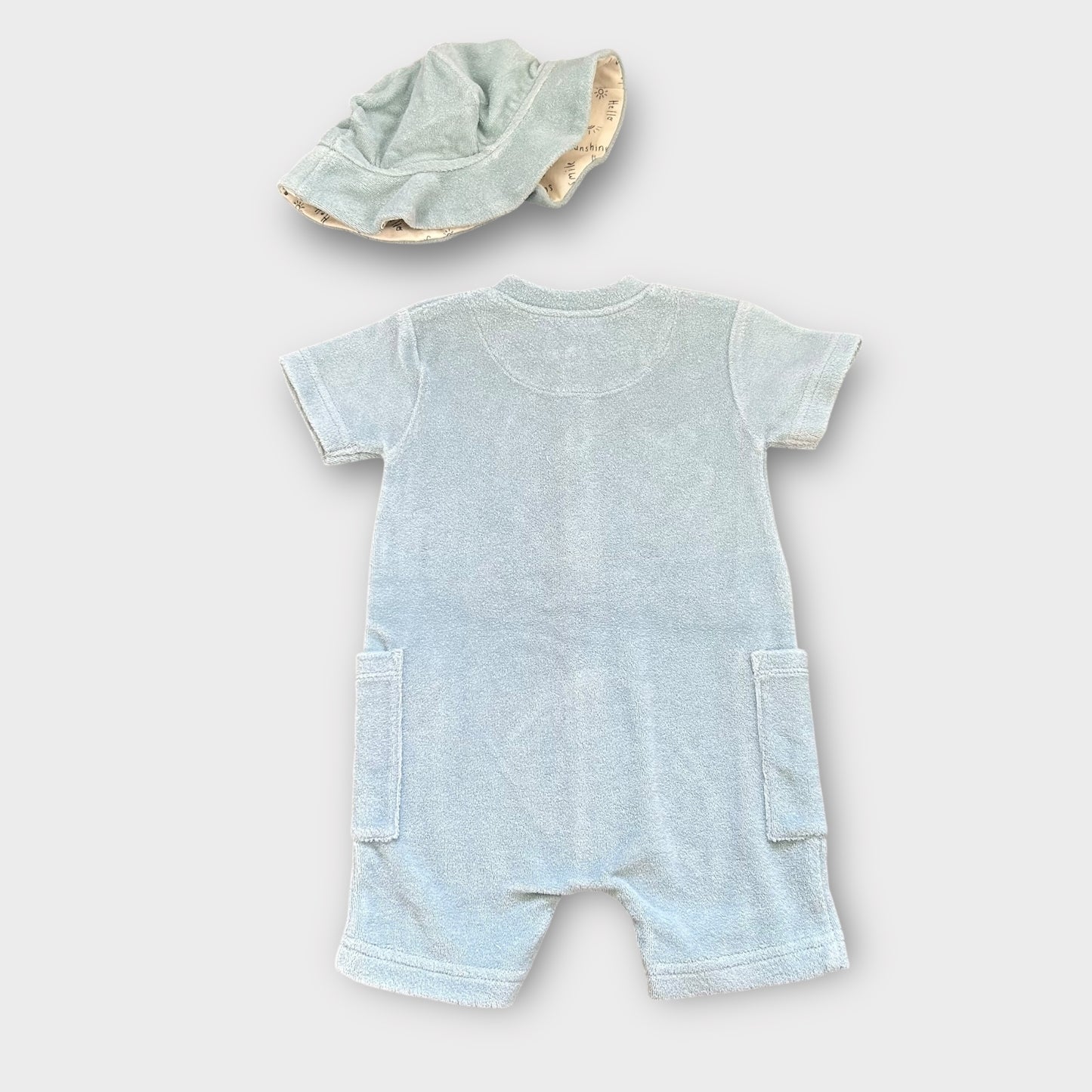 6-9 Months Nutmeg Baby Boy Blue Terry Towelling Romper and Hat Set