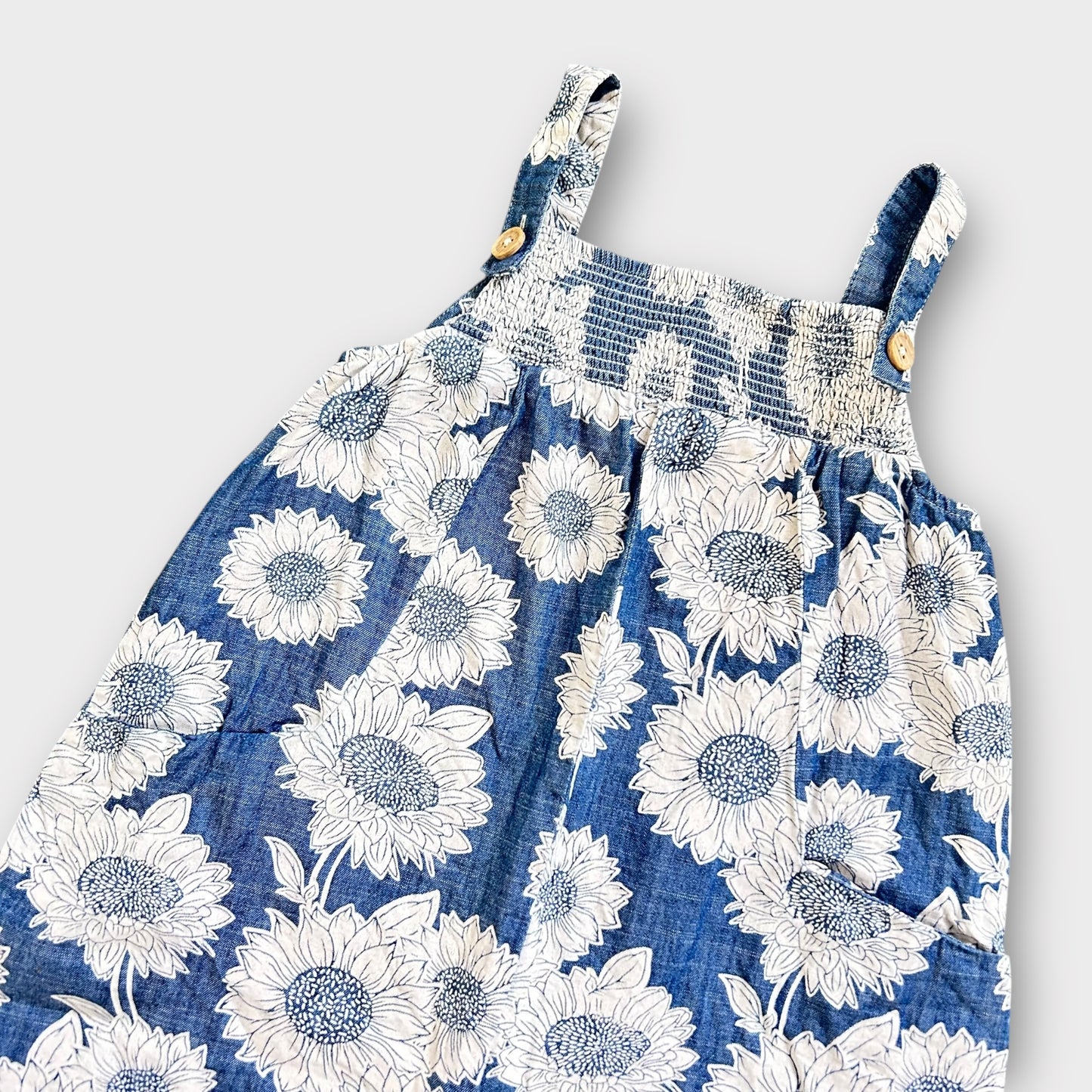 2-3 Years Next Navy Blue And White Denim Look Sunflower Printed Romper Suit