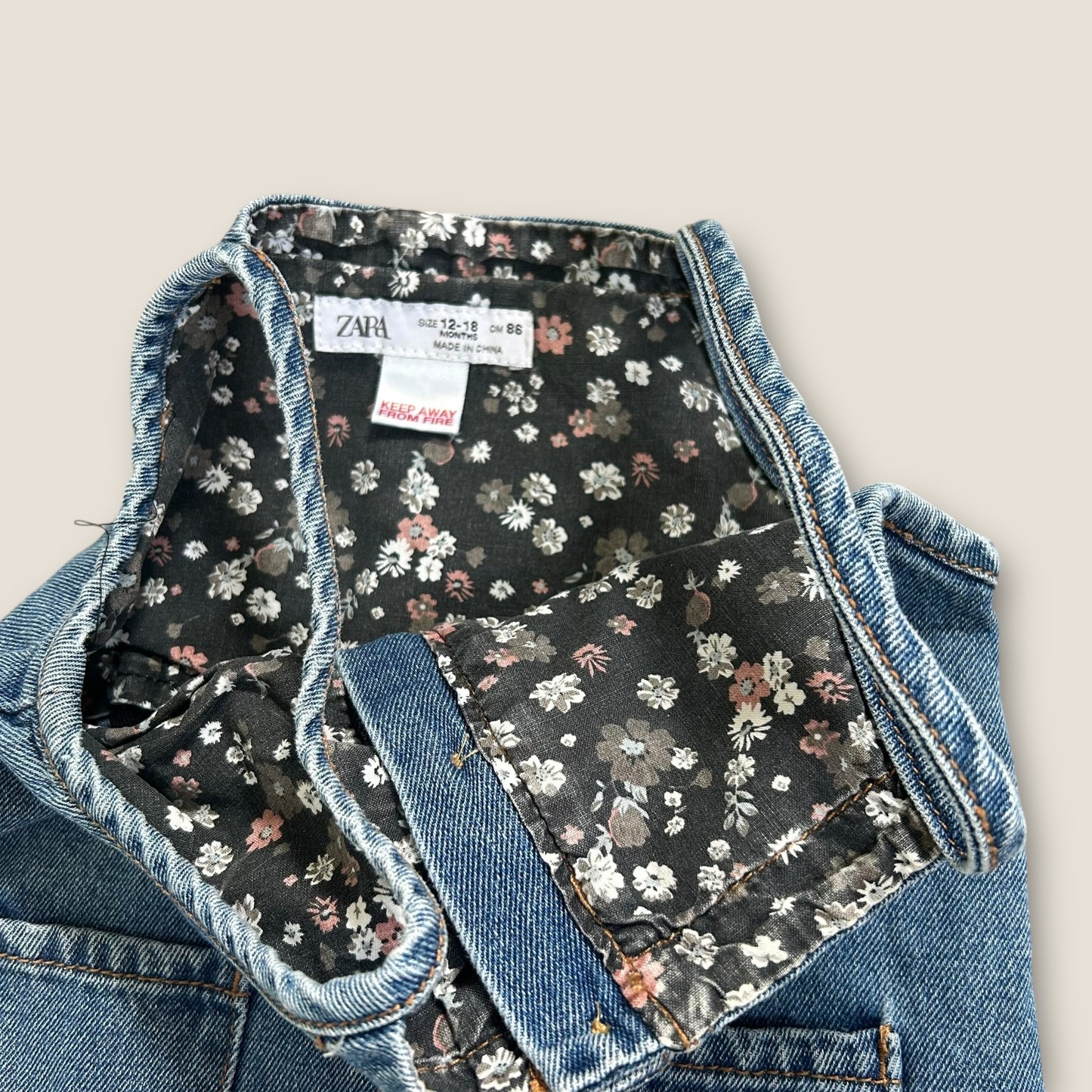 12-18 Months Zara Blue Denim Dungarees Romper Suit