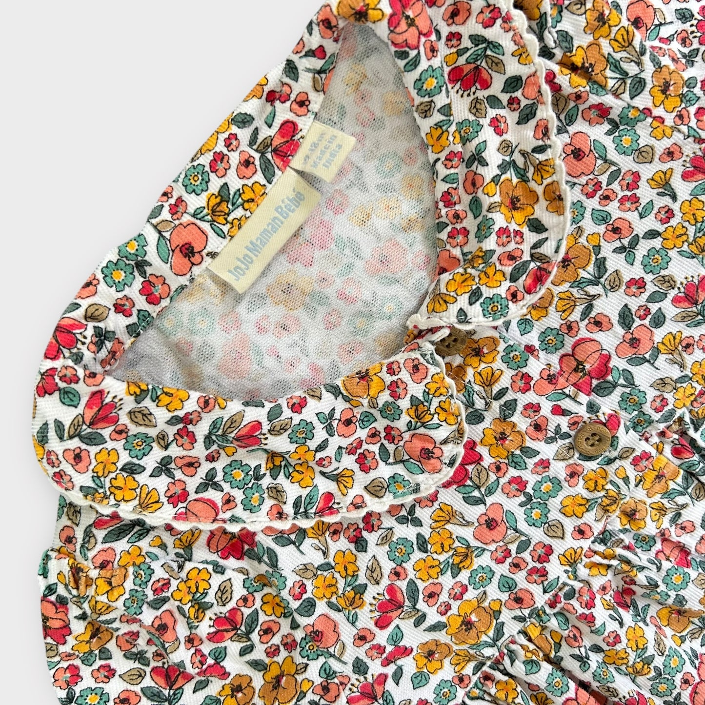 12-18 Months Jojo Maman Bebe Pink White and Yellow Floral Corduroy Dress