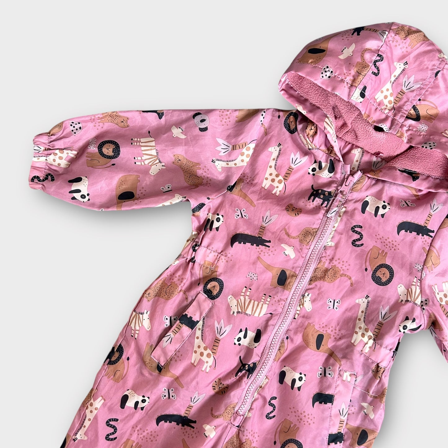 12-18 Months Nutmeg Pink Animal Fleece Lined Puddle Suit