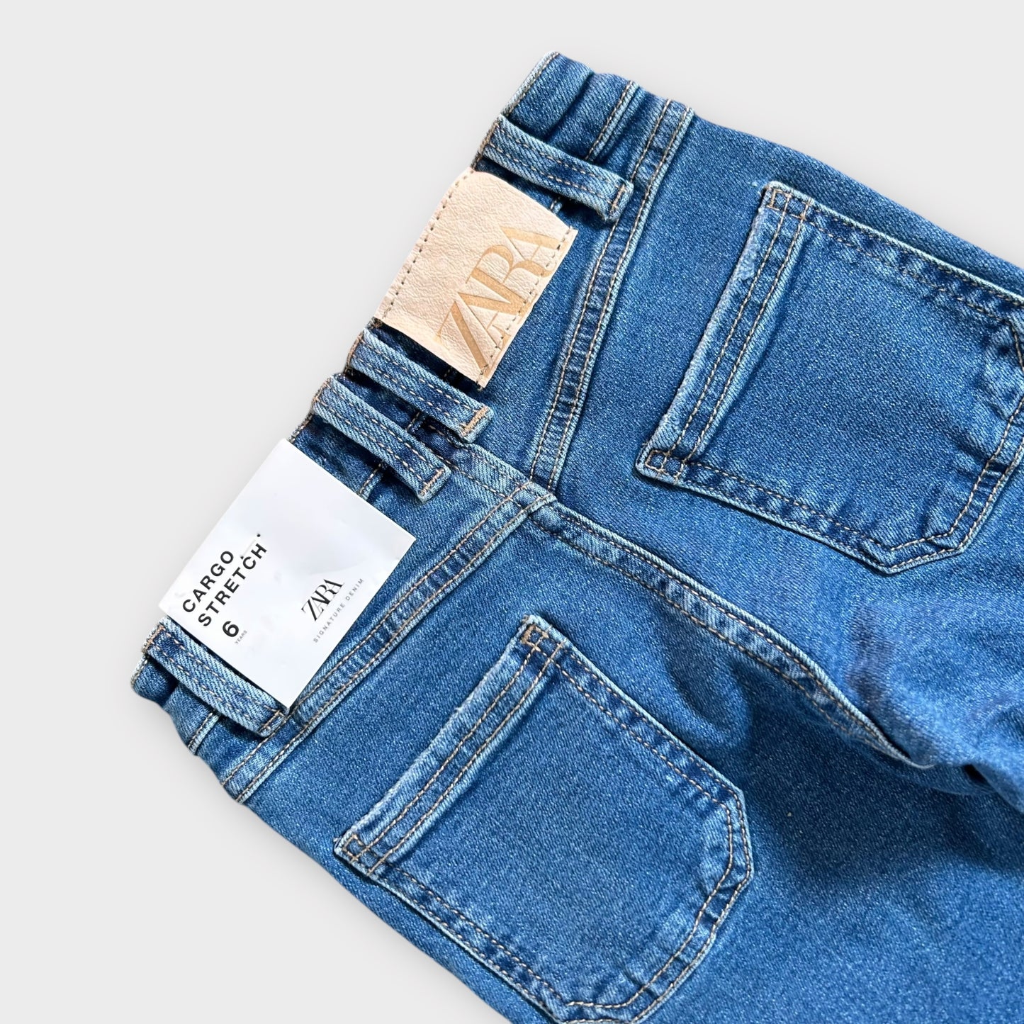 5-6 Years Zara Blue Denim Cargo Wide Flared Jeans Trousers New