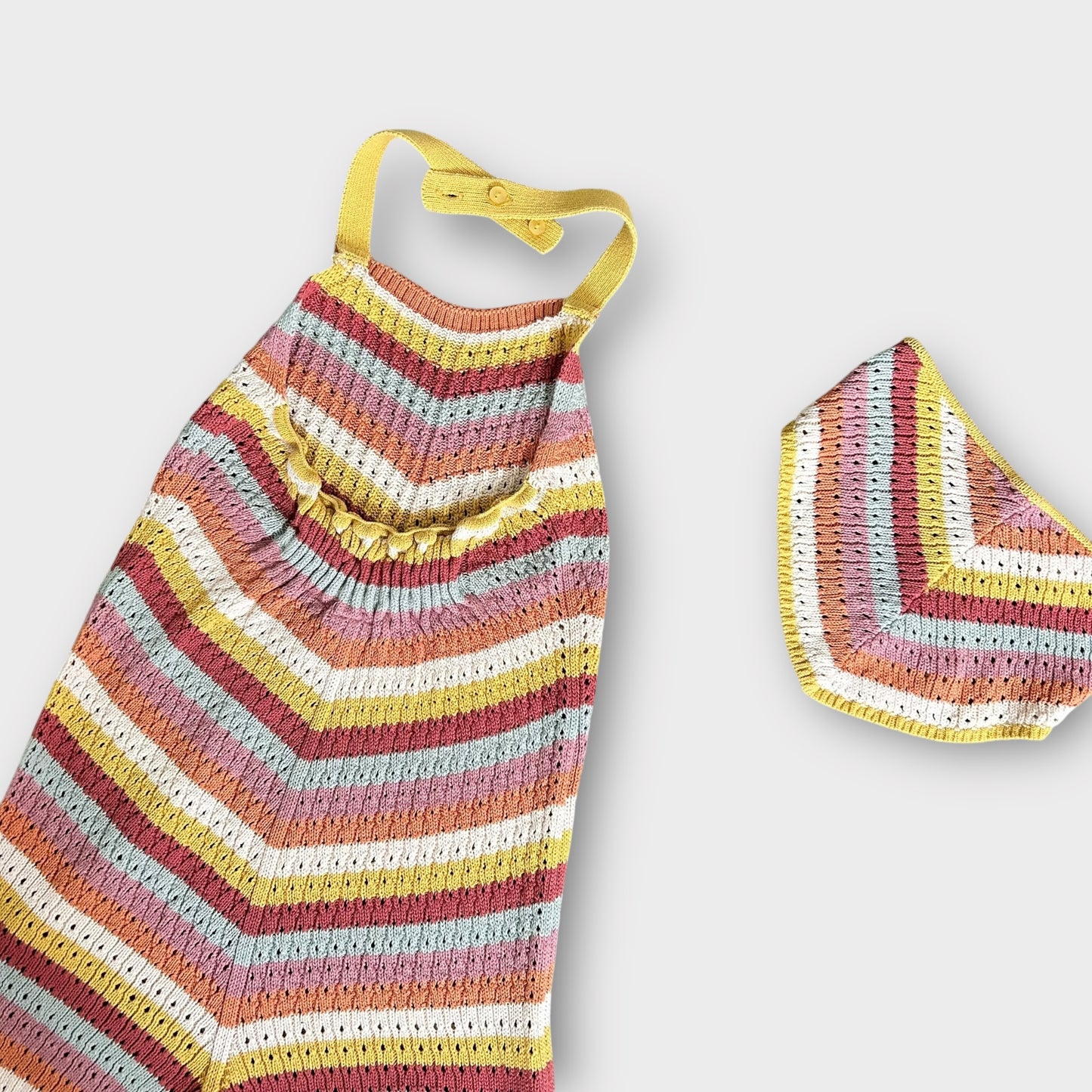 4-5 Years Zara Multi Coloured Knitted Crochet Striped Playsuit Romper and Bandana