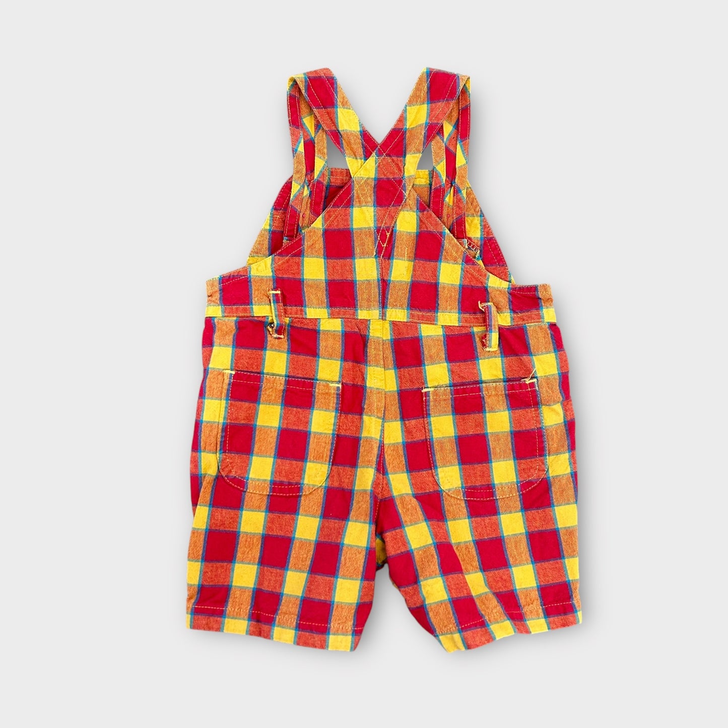 3-6 Months Vintage 90's Red and Yellow Checkered Giraffe Dungaree Shorts