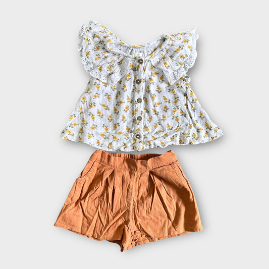 6-9 Months Next Yellow Floral Top and Shorts Outfit Set