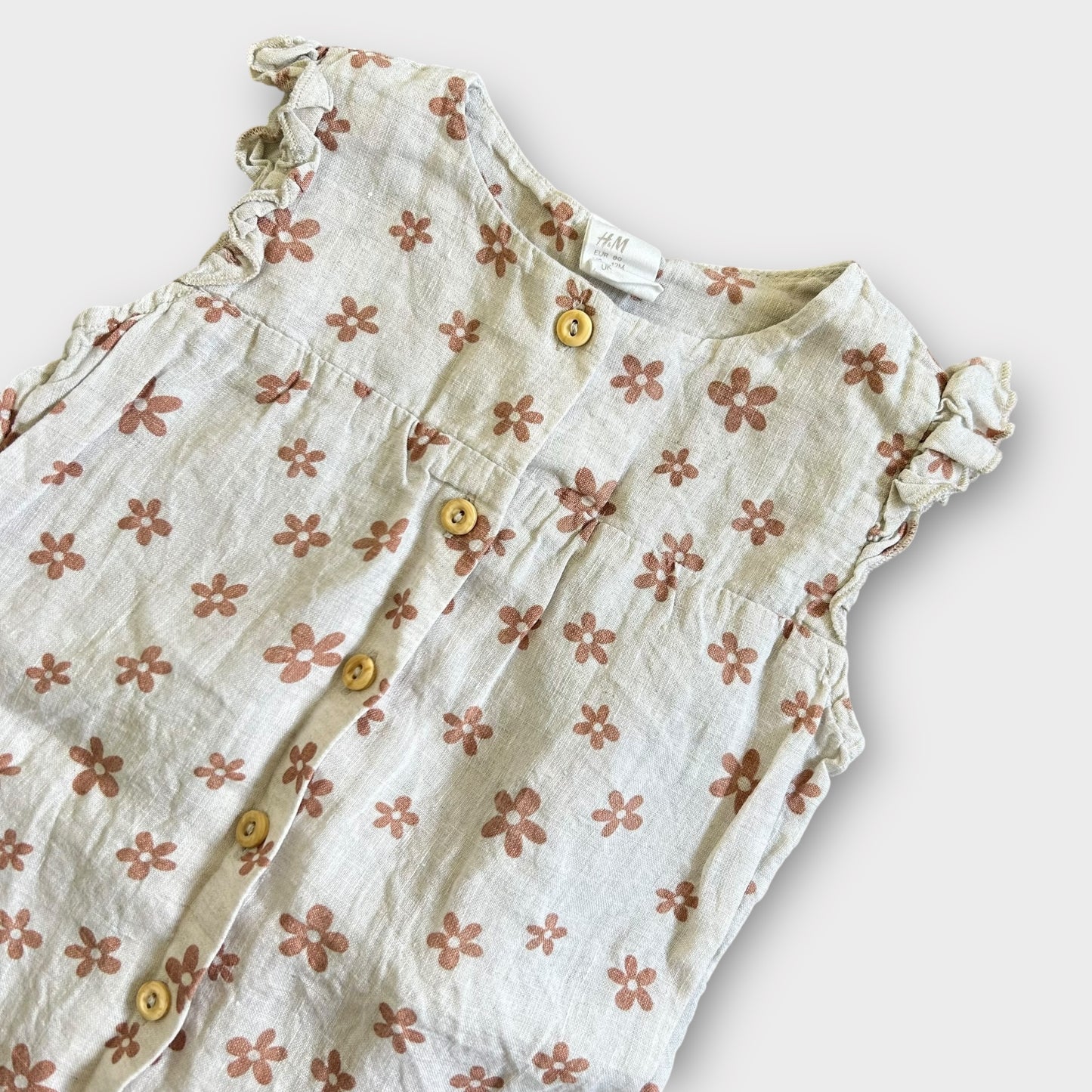 9-12 Months H&M Linen Beige Floral Romper Suit