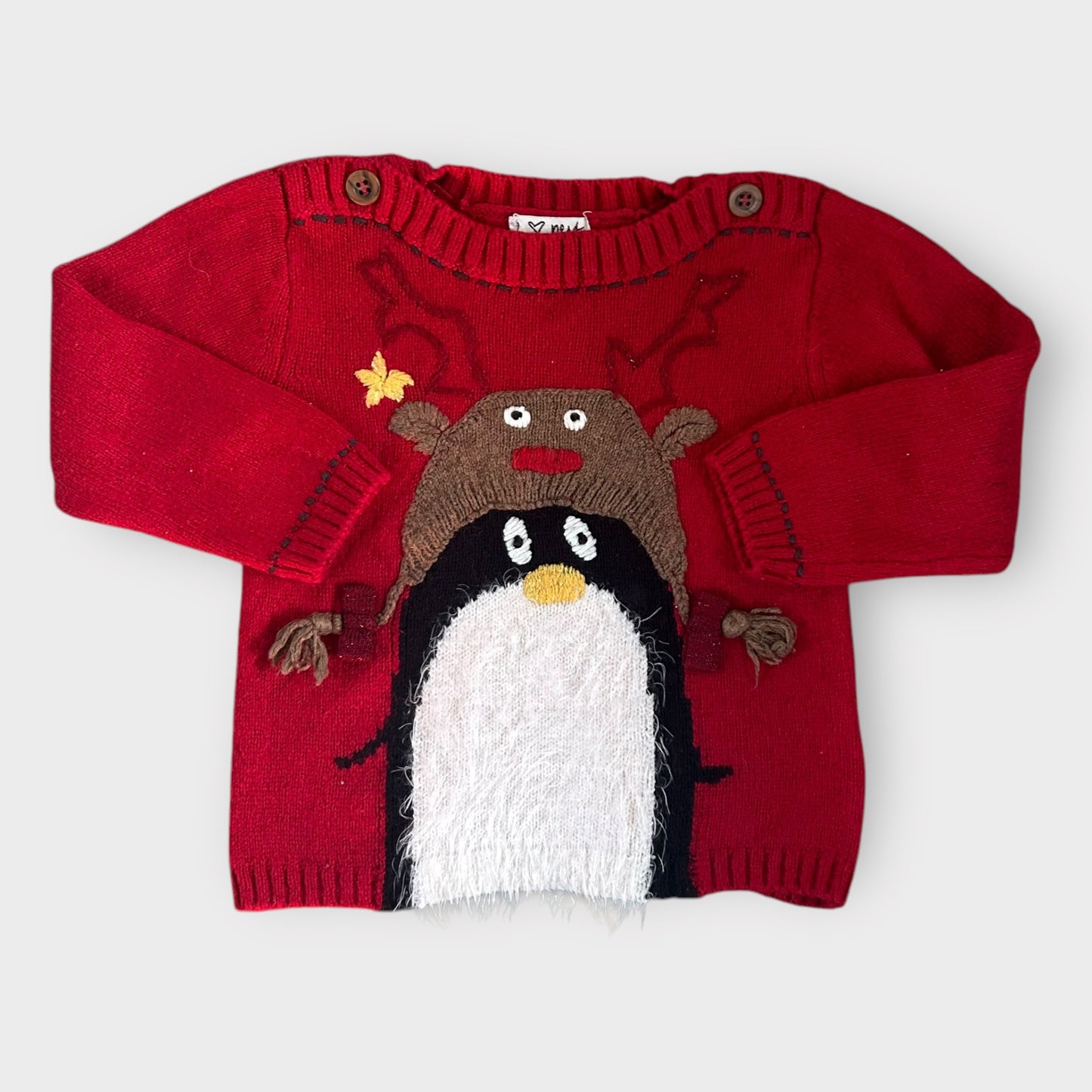 12-18 Months Next Red Christmas Jumper Pengiun Reindeer