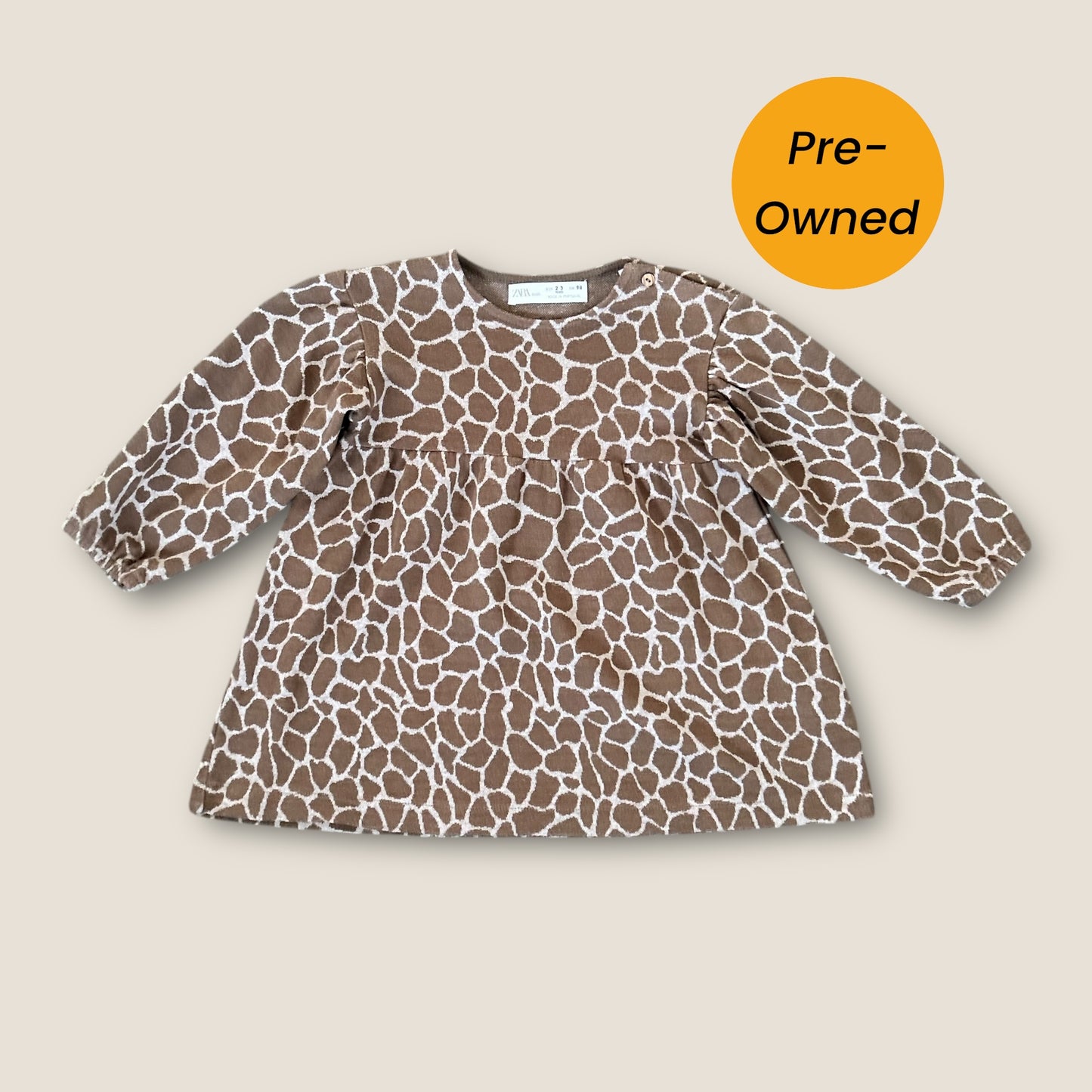 2-3 Years Zara Brown Giraffe Printed Woven Jersey Dress