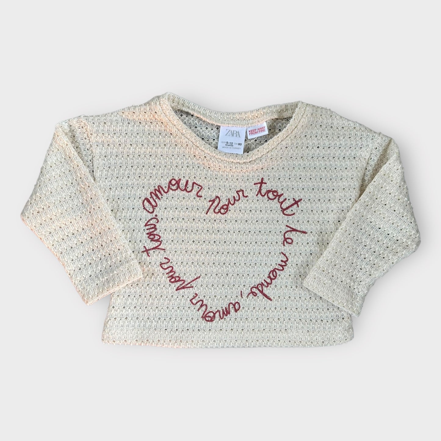 9-12 Months Zara Cream Crochet Knitted Style Amour Love Top New