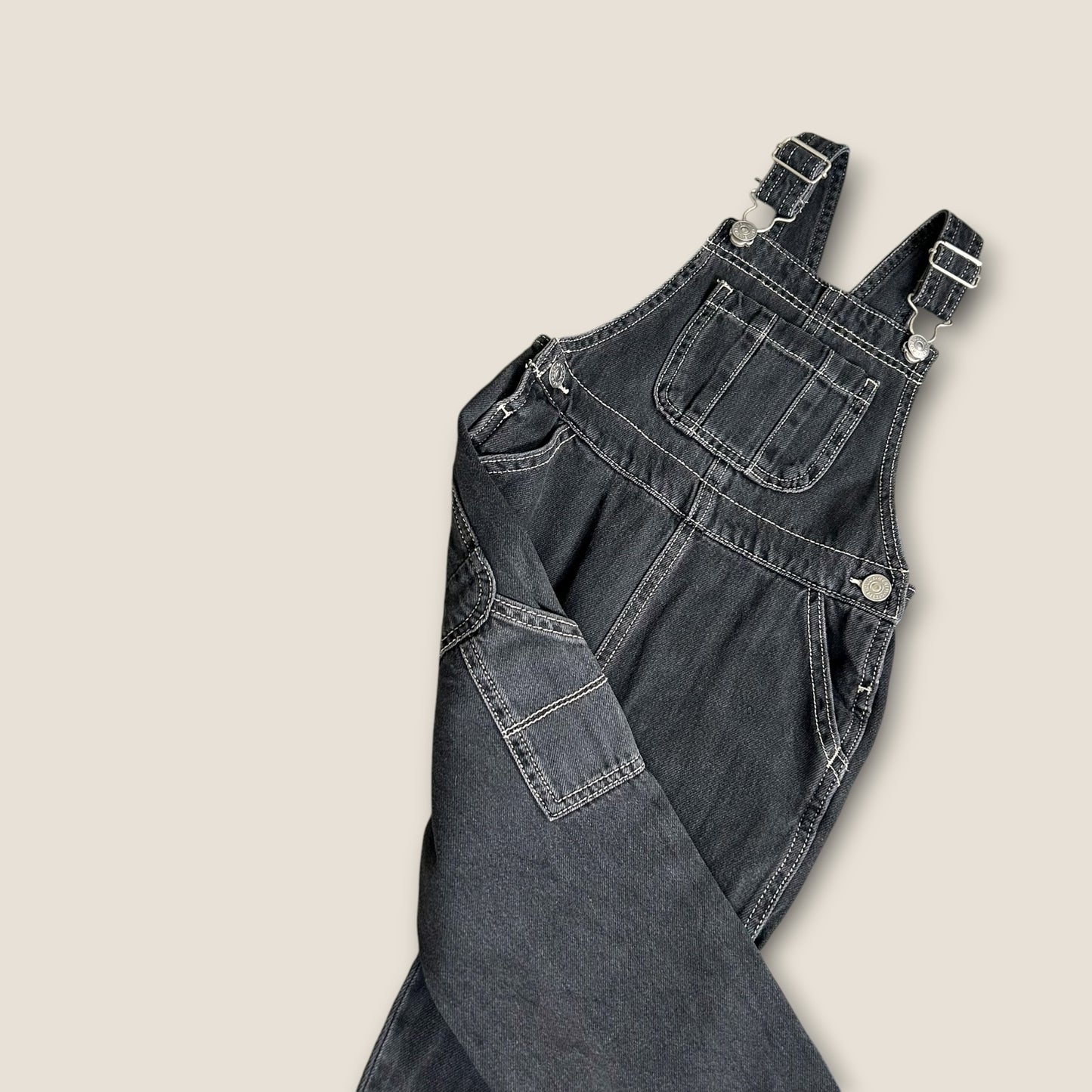 3-4 Years George Washed Black Contrast Stitch Dungarees
