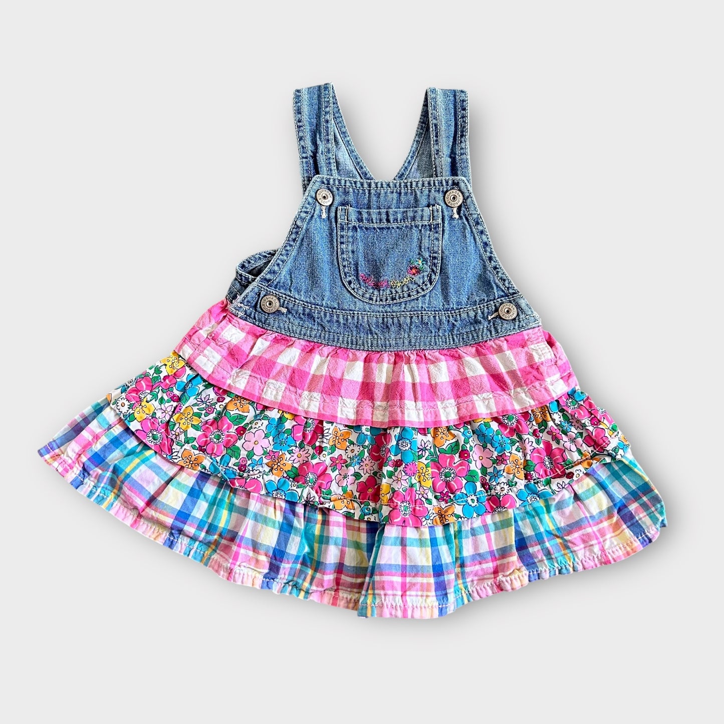 18-24 Months Vintage OshKosh Denim Floral Dungaree Dress