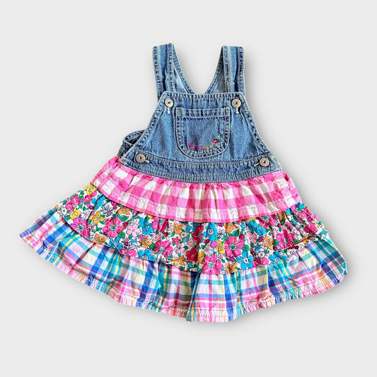 18-24 Months Vintage OshKosh Denim Floral Dungaree Dress