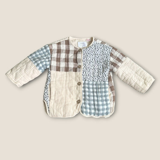 4-5 Years Zara Girls Beige Cream Patchwork Quilted Jacket