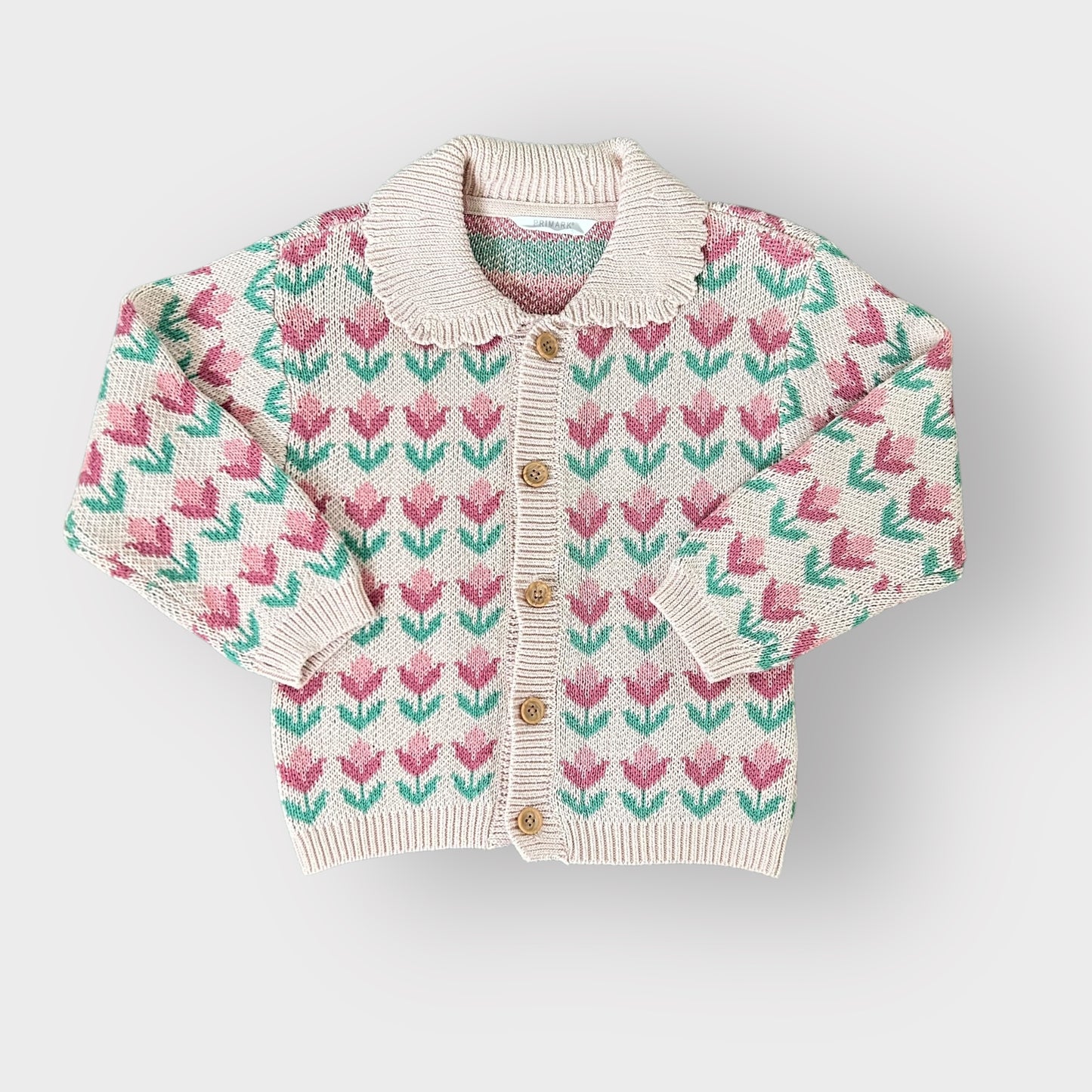 2-3 Years Primark Pink and Green Retro Floral Cardigan