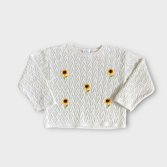 3-4 Years Zara White Knitted Sunflower Embroidered Floral Jumper