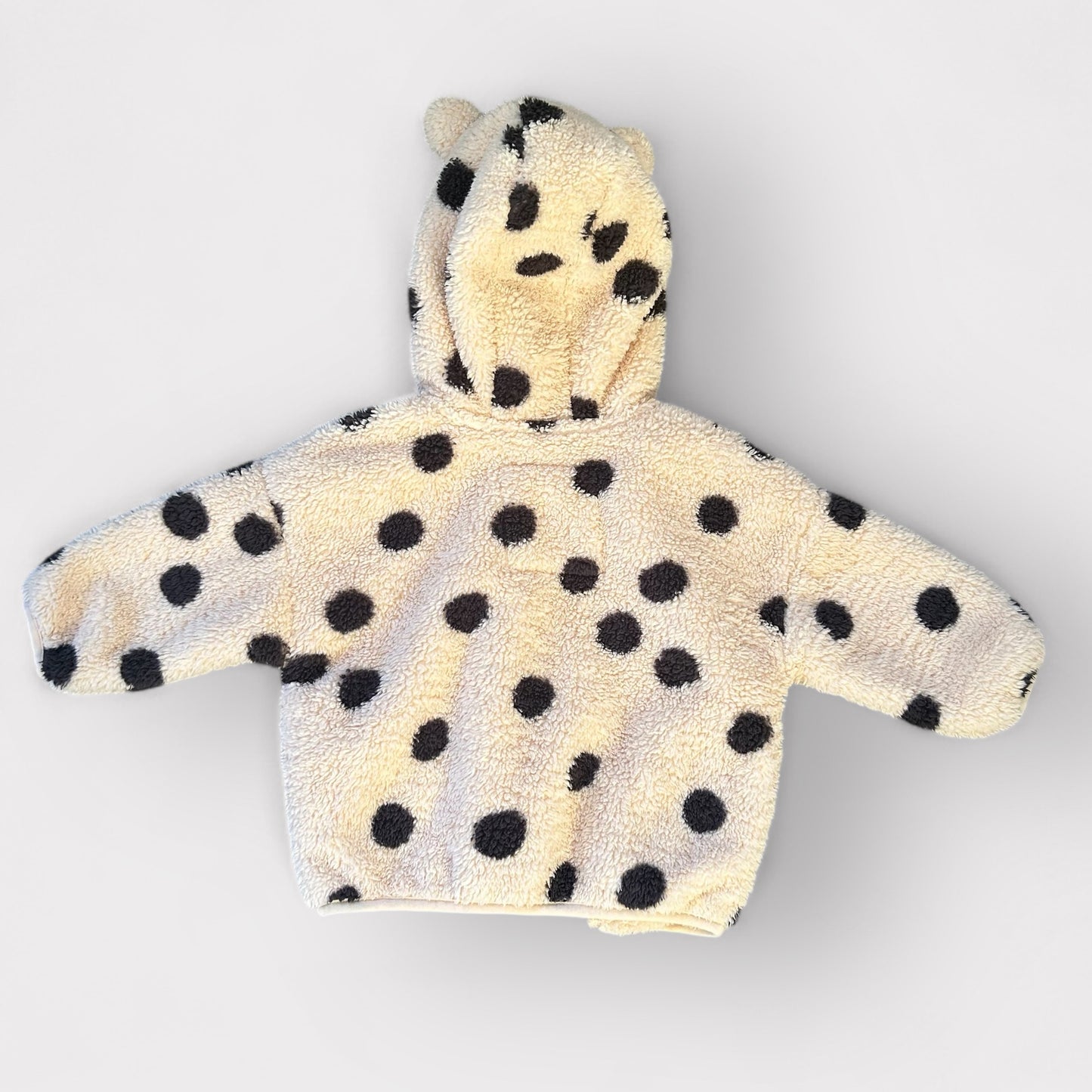 9-12 Months Next Beige and Black Fluffy Borg Polka Dot Fleece Coat