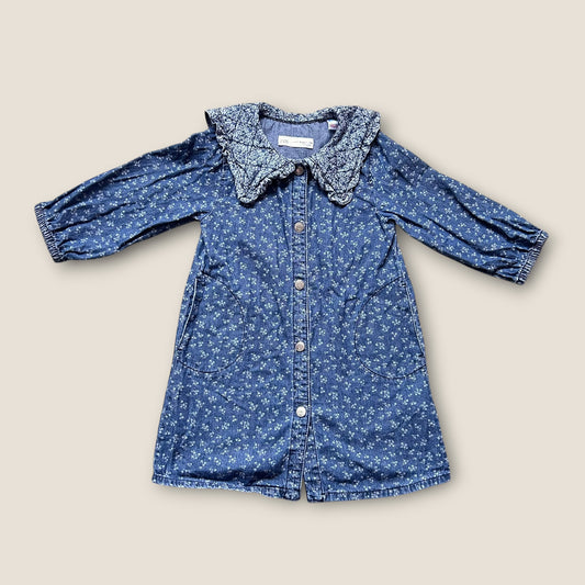 5-6 Years Zara Denim Blue Floral Shirt Dress