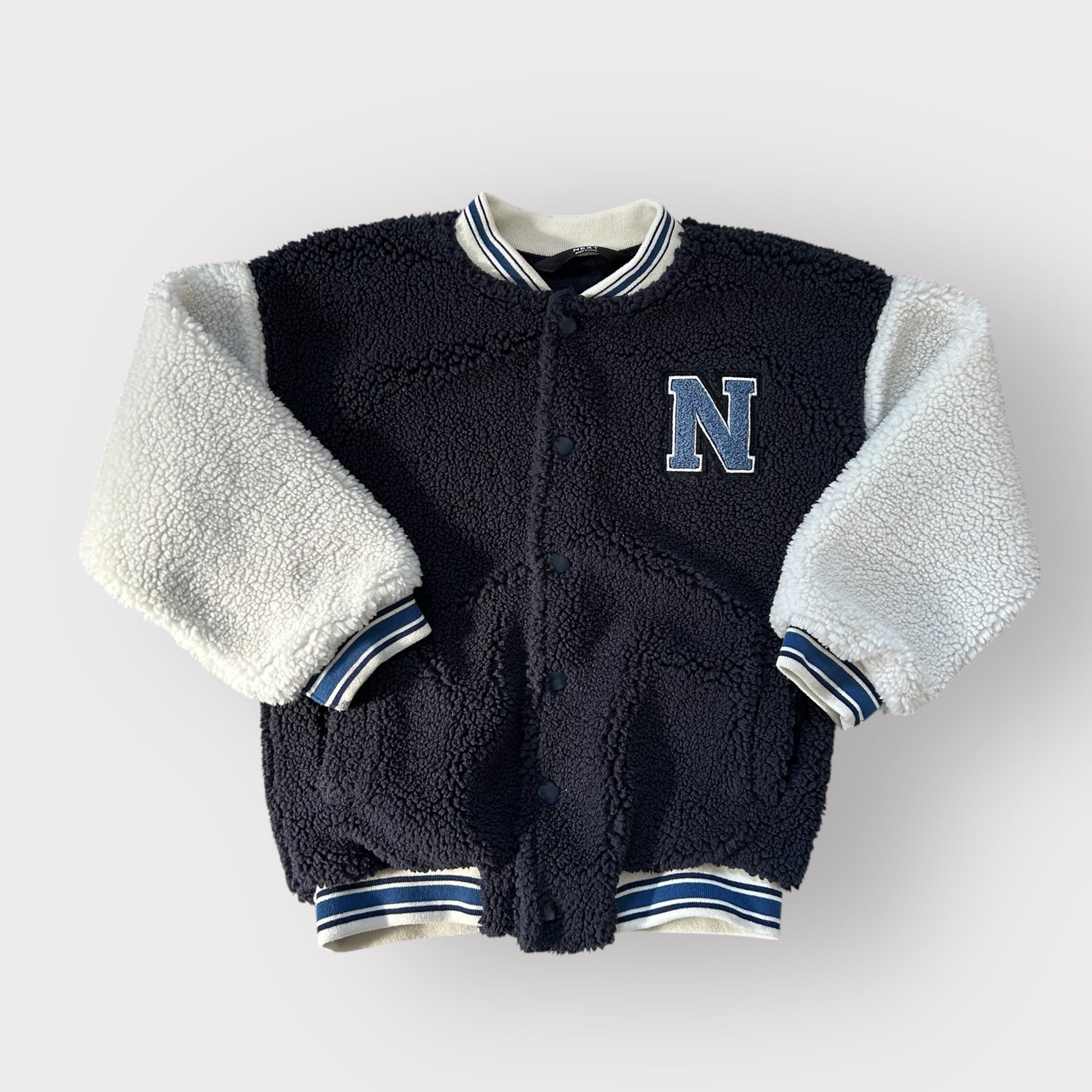 5-6 Years Next Navy Blue Borg Boucle Baseball Varsity Style Bomber Jacket