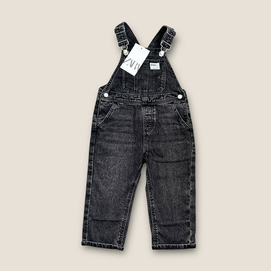 18-24 Months Zara Unisex Washed Black Denim Dungarees New