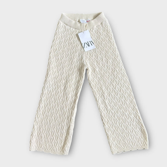 4-5 Years Zara Cream Knitted Crochet Wide Fit Trousers New